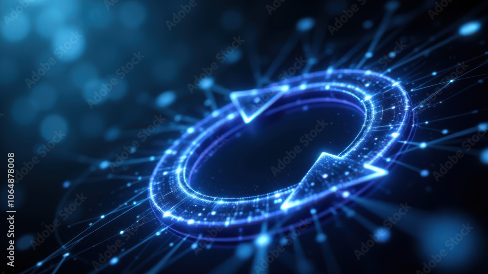 Poster blue technology abstract background with light particles and lines.