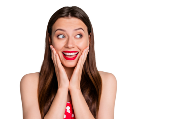 Close-up portrait of her she nice attractive lovely funny girlish cheerful glad straight-haired girl good news leisure expecting holiday isolated on green blue turquoise bright vivid shine background