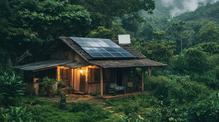 Obraz premium People embracing an off-grid lifestyle by relying on renewable energy and self-sufficiency.