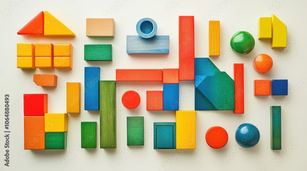 Poster vibrant toy blocks laid out on a white background, creating a sense of fun and creativity that reson