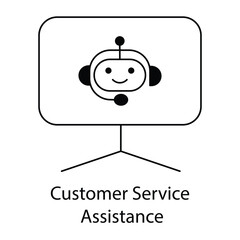 Customer Service Robot Icon – Robotic Headset and Screen Displaying Customer Assistance.