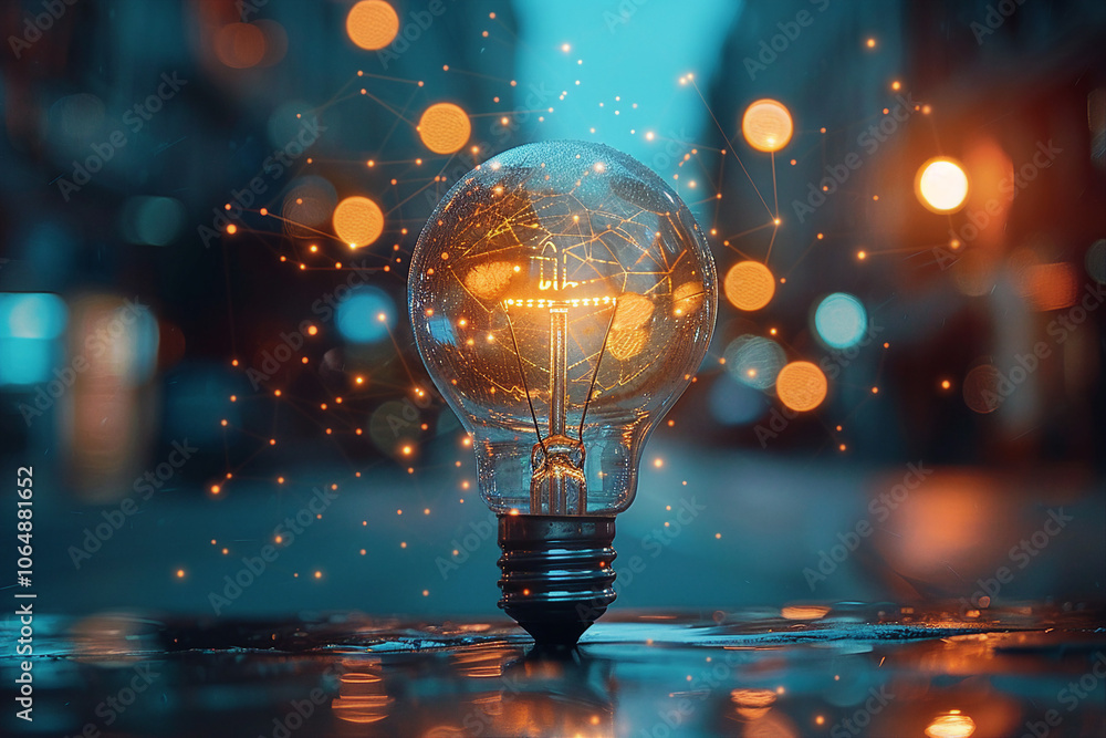 Poster business technology internet and networking concept light bulb innovation generative ai