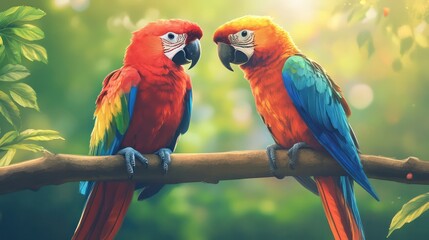 Fototapeta premium Pet owners learning the best practices for caring for exotic birds to ensure their well-being. Illustrations