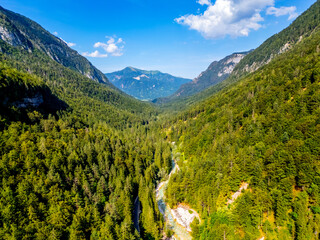 Slovenia, Triglavska Bistrica river in the Julian Alps region. Nature background with mountain...