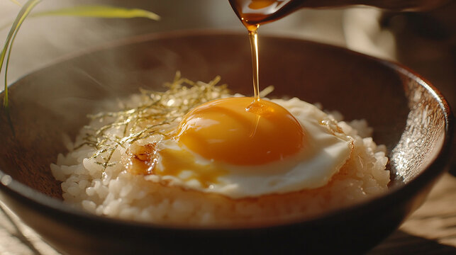 Japanese egg rice bowl with soy sauce tamago kake go