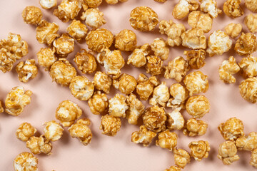 Sweet caramelized popcorn top view close up