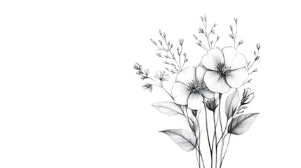 A drawing of a simple wildflower bouquet with fine tender leaves