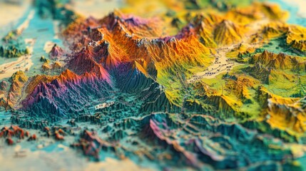 mountain ranges, with vibrant colors and marked elevations showcasing the Himalayas and other prominent peaks.