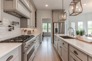 Modern kitchen featuring sleek cabinetry, stainless steel appliances, and a spacious layout.