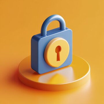 3D Blue Padlock on Yellow Platform - Security & Privacy Icon