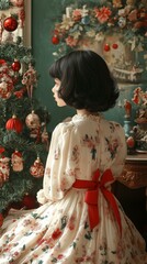 Obraz premium Vintage Christmas Dress, Little Girl in Victorian Outfit, Holiday Fashion