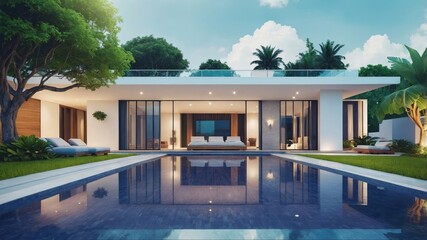Luxury pool villa spectacular contemporary design digital art real estate home house and property
