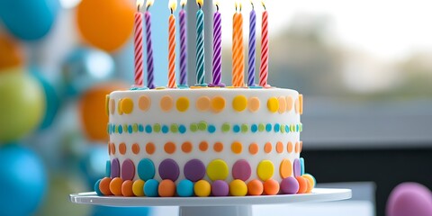Birthday Cake with Colorful Candles and Decorations