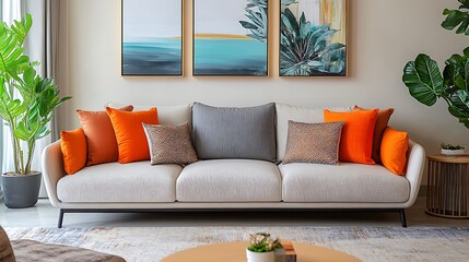 Fashionable photography Modern living room with a light sofa