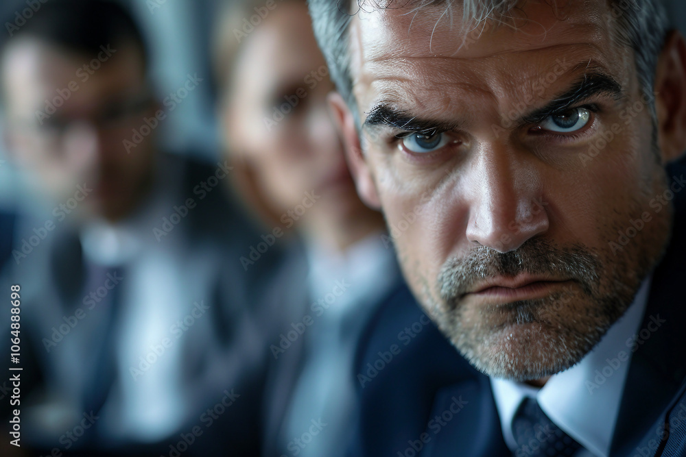 Poster Designed with generative ai technology picture of handsome angry gentleman