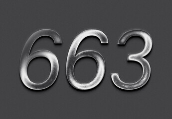 Chrome metal 3D number design of 663 on grey background.