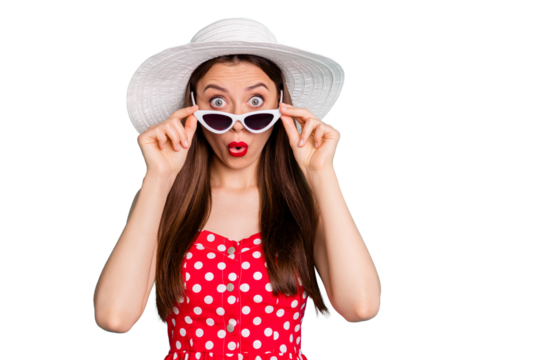 Close-up portrait of her she nice-looking attractive lovely funny cheerful stunned straight-haired girl putting spec of omg expression isolated over green blue turquoise bright vivid shine background