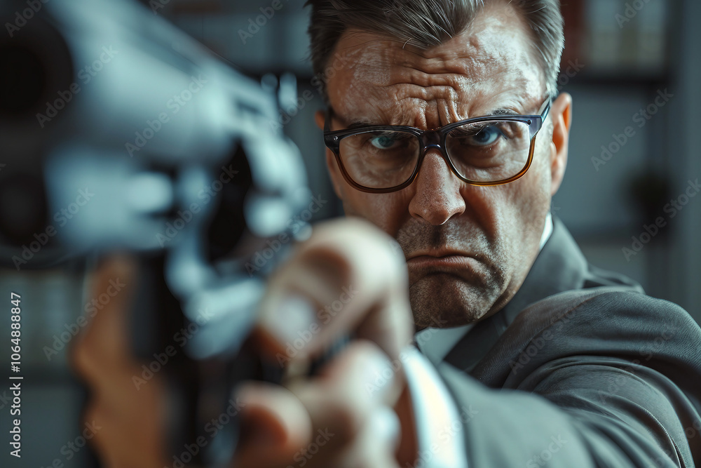 Aufkleber created with generative ai image of angry severe strict man office worker