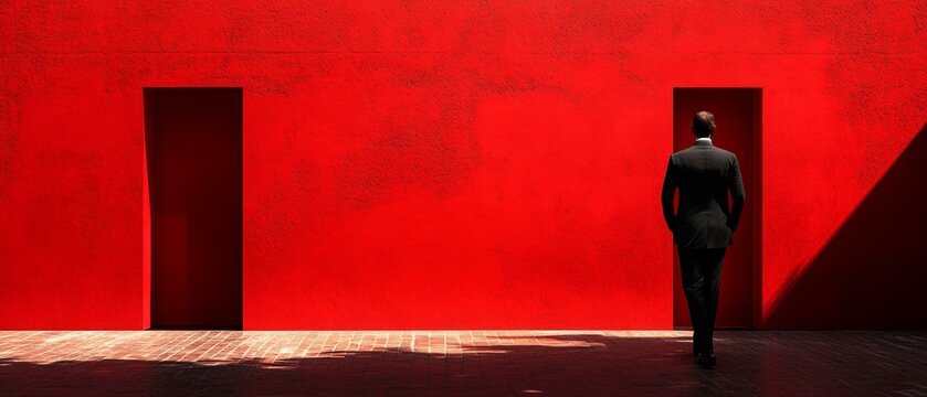 A Solitary Man Amidst Red Structures