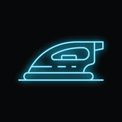 Glowing neon line electric iron icon isolated on black background. Iron for ironing clothes. Vector illustration