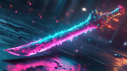 A burning sword with futuristic neon