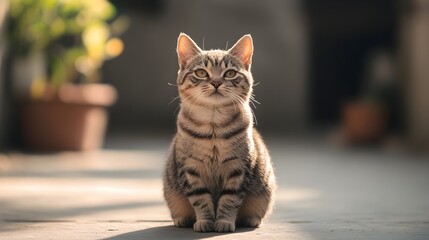 Calm Domestic Cat Sitting Peacefully in a Simple Interior Setting
