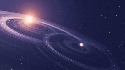 Cosmic View of a Binary Star System with Twirling Orbital Rings in Deep Space