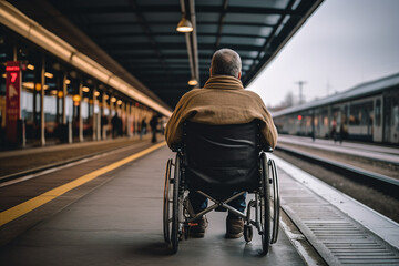Man in a wheelchair waiting for public transportation made with generative AI