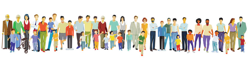 Eine gro&szlig;e Gruppe von Eltern mit Kindern, isoliert illustration