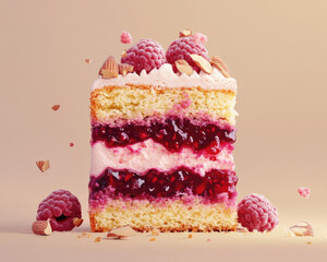 Raspberry Almond Cake Slice with Almond Flavor and Raspberry Swirl
