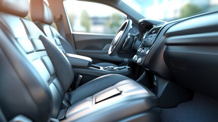 Vehicle safety features like airbags and seat belts protecting passengers during accidents. Illustrations