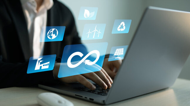 Circular economy, sustainability and sustainable development.Reusing,renovating and recycling.Circular economy concept. Energy consumption and CO2 emissions are increasing.