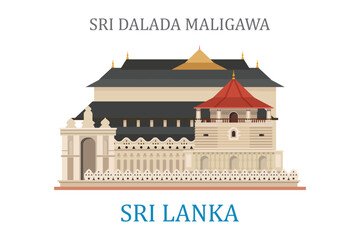 Sri Dalada Maligawa. Kandy Sri Lanka. Vector Design.