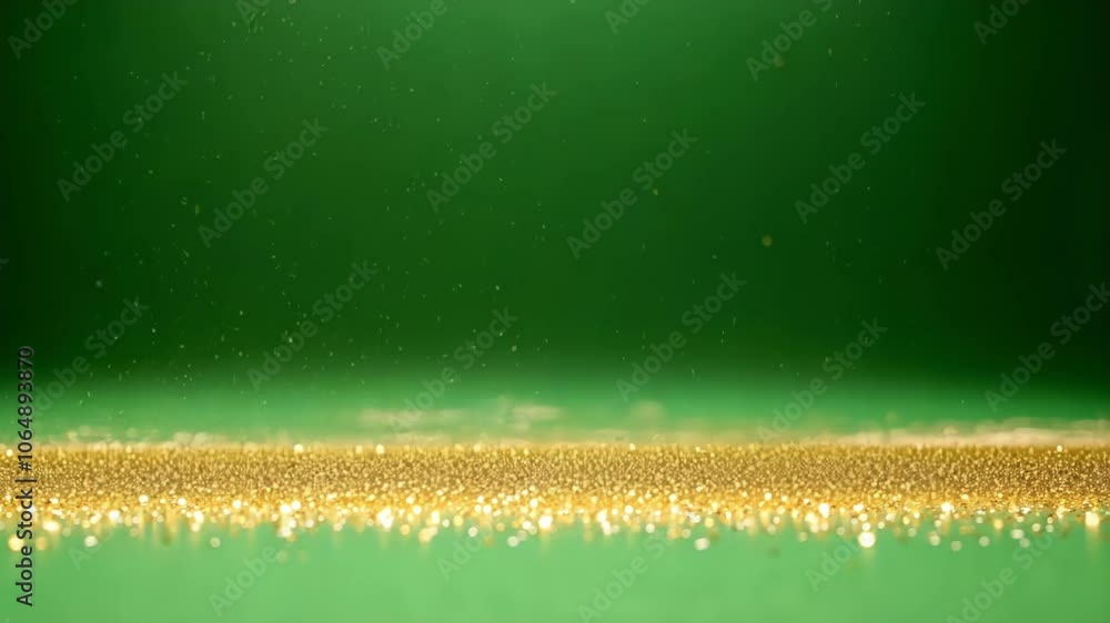 Poster golden confetti falling and scattering on a green screen background, perfect for compositing into yo