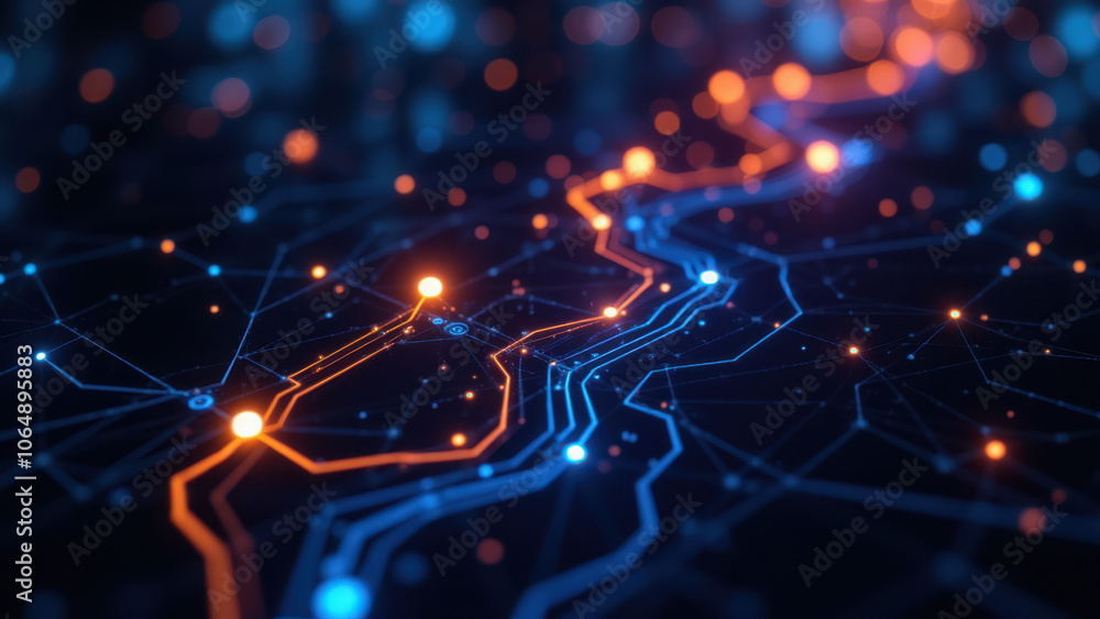 Poster advanced technology and interconnectedness represented by a glowing circuit board.