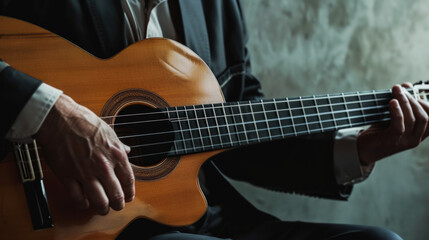 Fototapeta premium Intimate performance by a guitar player in a cozy setting, showcasing the artistry of music and connection in a warm atmosphere
