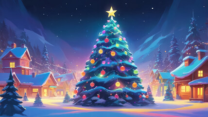 Christmas Tree with Lights in the Background