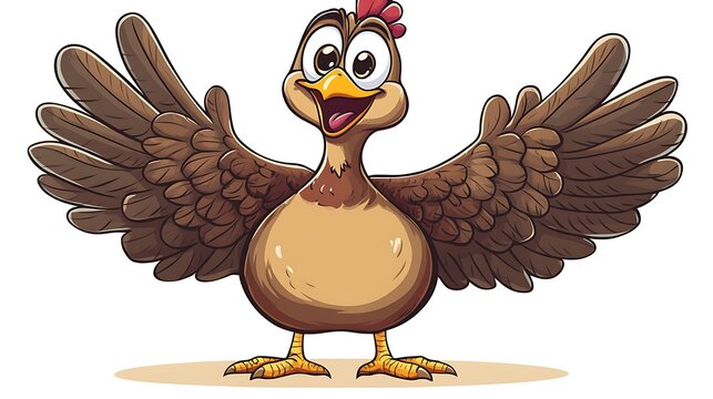 Joyful Turkey Character with Outstretched Wings Cartoon Illustration