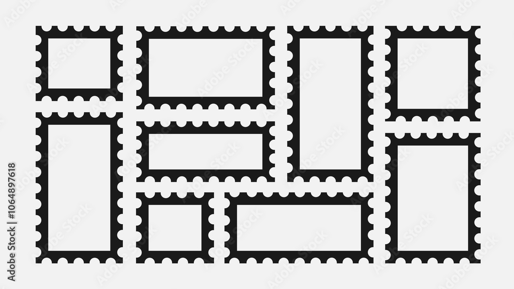 Poster set of abstract black postage stamps. post stamp frame and border with copy space
