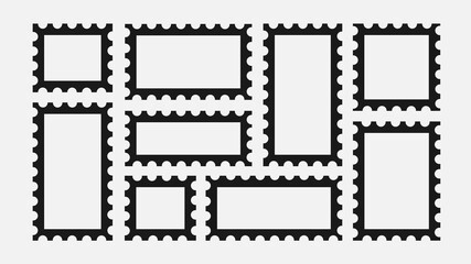 Set of abstract black postage stamps. Post stamp frame and border with copy space