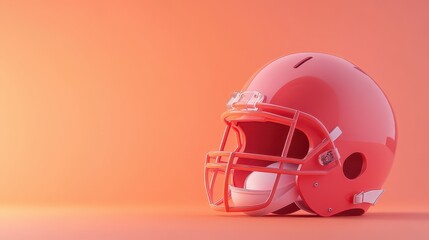 Fototapeta premium Red Football Helmet: A vibrant, photorealistic rendering of a pristine red football helmet, capturing the essence of determination and the spirit of competition, positioned against a warm backdrop.