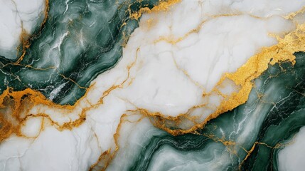 Obraz premium Abstract green, white, gold, and yellow marble texture with golden veins. High-gloss texture for digital wall tiles design.