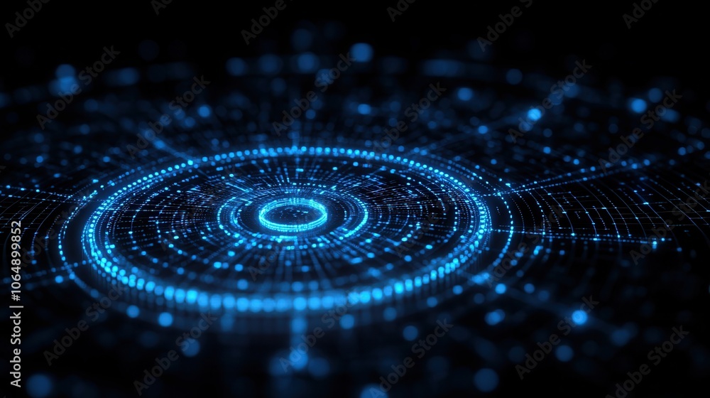 Poster abstract digital background featuring glowing blue circles and lines, representing technology and co
