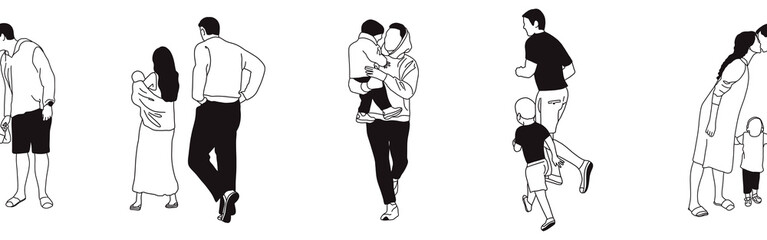 Hand-drawn doodle family border. Outline family clipart. Hand-drawn black art.