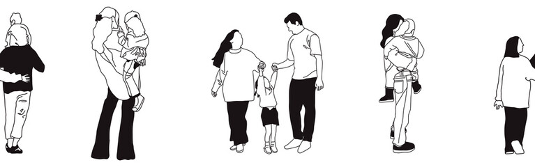 Hand-drawn doodle family border. Outline family clipart. Hand-drawn black art.