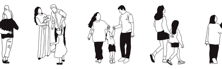 Hand-drawn doodle family border. Outline family clipart. Hand-drawn black art.