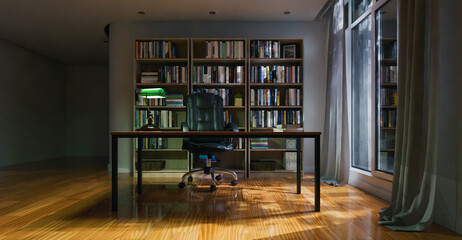 night time office or study room interior background