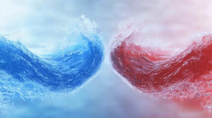 Fototapeta premium Clash of Political Waves - Powerful Blue and Red Waves Crashing Together in Tumultuous Debate Symbolism