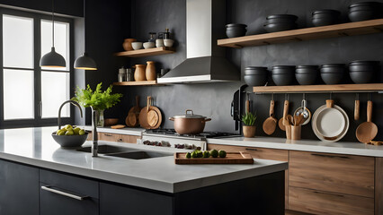 Beautiful modern kitchenware display  kitchen room