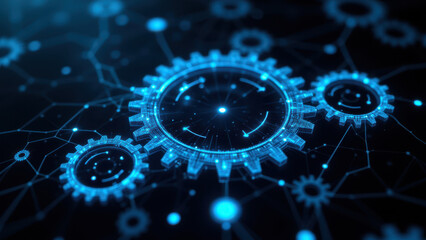 Advanced technology with gears and blue lights.